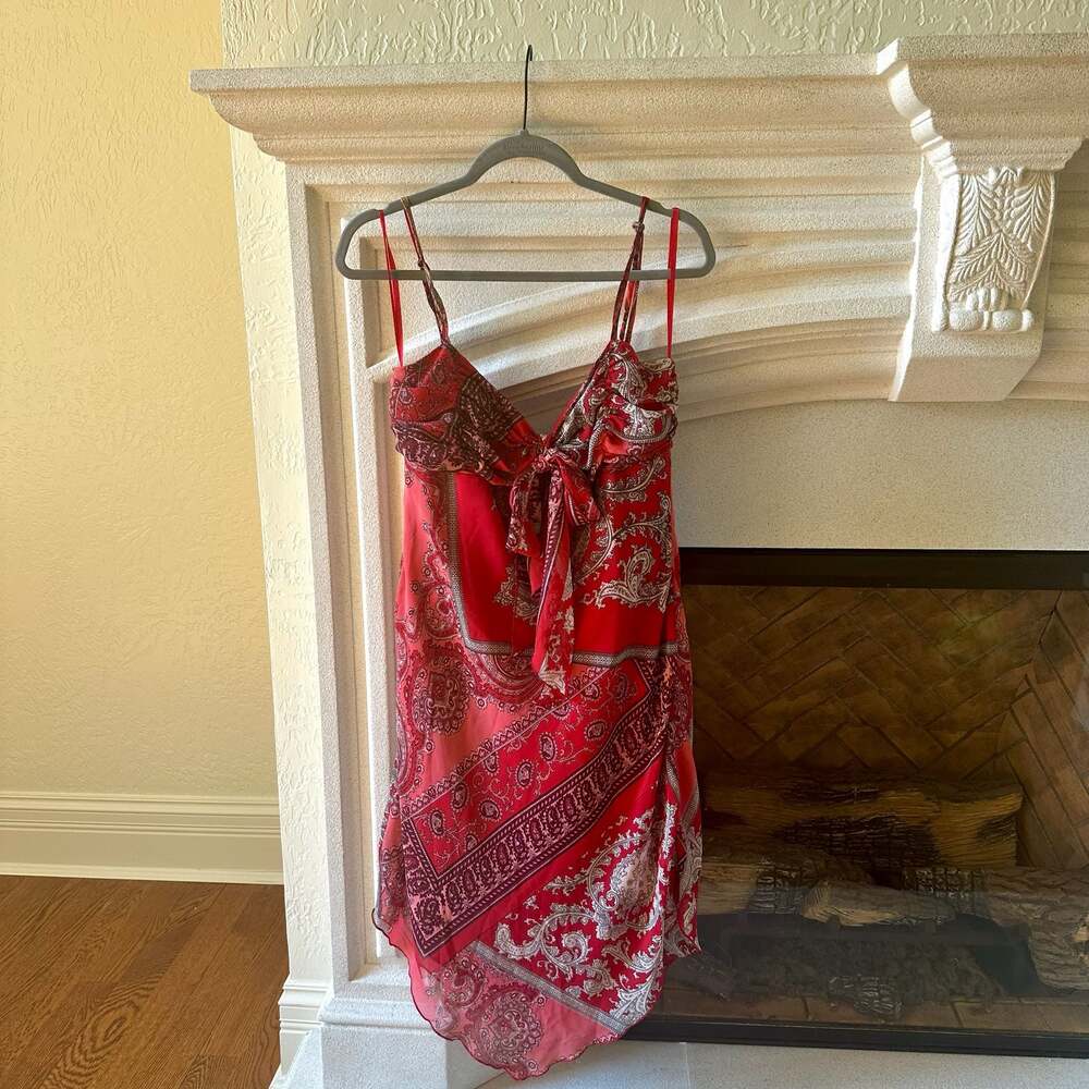 B.Moss Dress Collection Paisley Print Tie-Front Spaghetti Strap Mini Dress